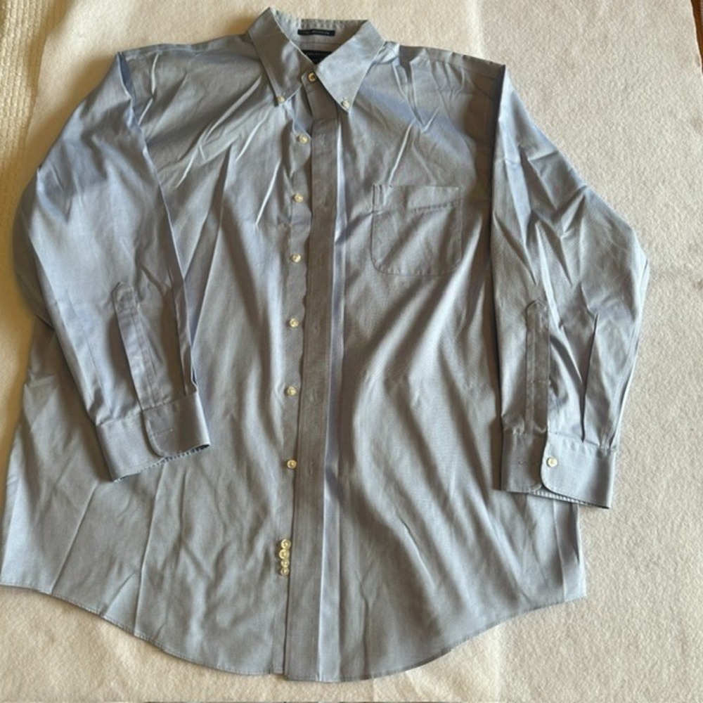 Lands End Pinpoint Oxford Dress Shirt Men Light Blue 17.5 33 Button Down Classic